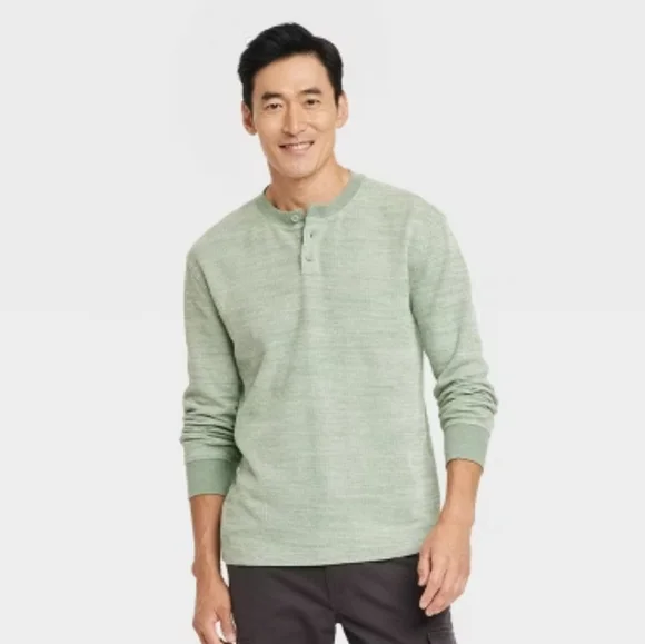 NWT Goodfellow & Co. Men's Long Sleeve Textured Henley T-Shirt - Sage Green M - Picture 2 of 6